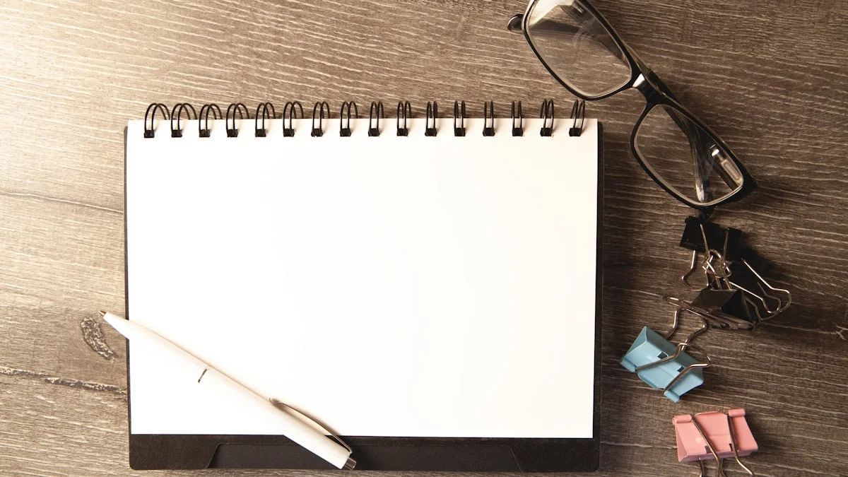 A blank notepad with a pen and reading glasses on a warm wooden desk, ready for a printed page of scripts - a Quiet Core Reset guide to Boundary Scripts for Work, Family, and Friends.