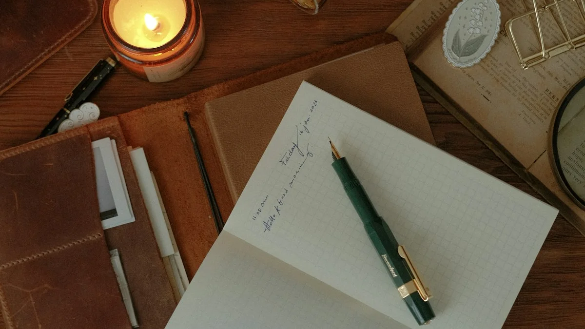 A candlelit desk with an open notebook, a fountain pen and a mug of coffee, set up for an honest look - a Quiet Core Reset guide to First Honest Assessment.