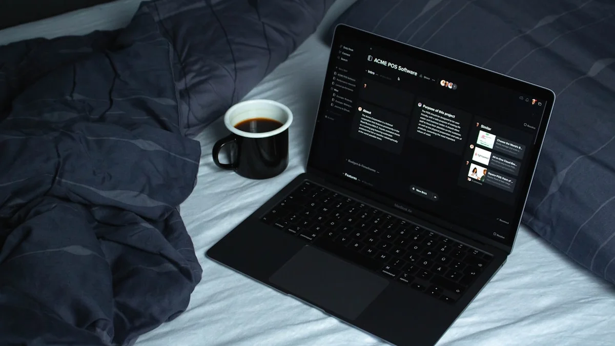 An open laptop and a mug of coffee on a made bed, work blurring into rest - a Quiet Core Reset guide to High-Functioning Exhaustion When You Work From Home.