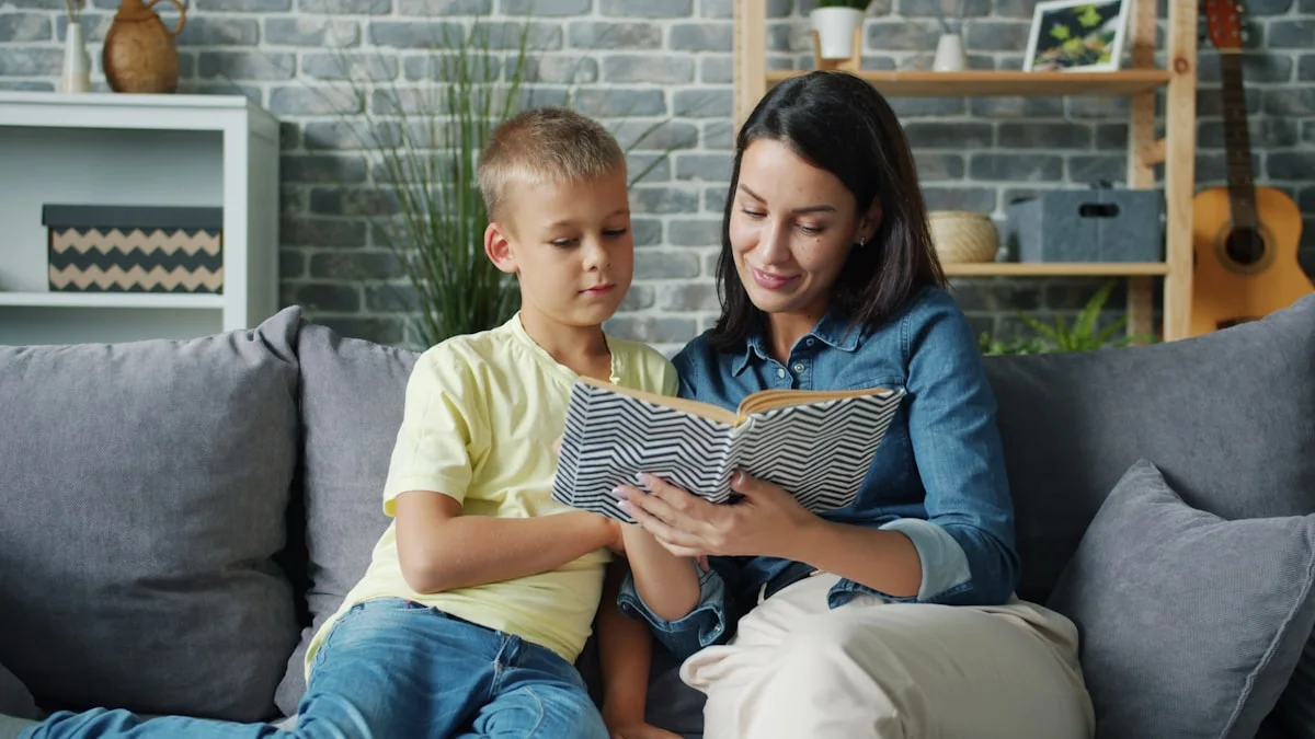 A mother and son reading a book together on the couch, both absorbed in the same page - a Quiet Core Reset guide to How to Be Present With Your Family.