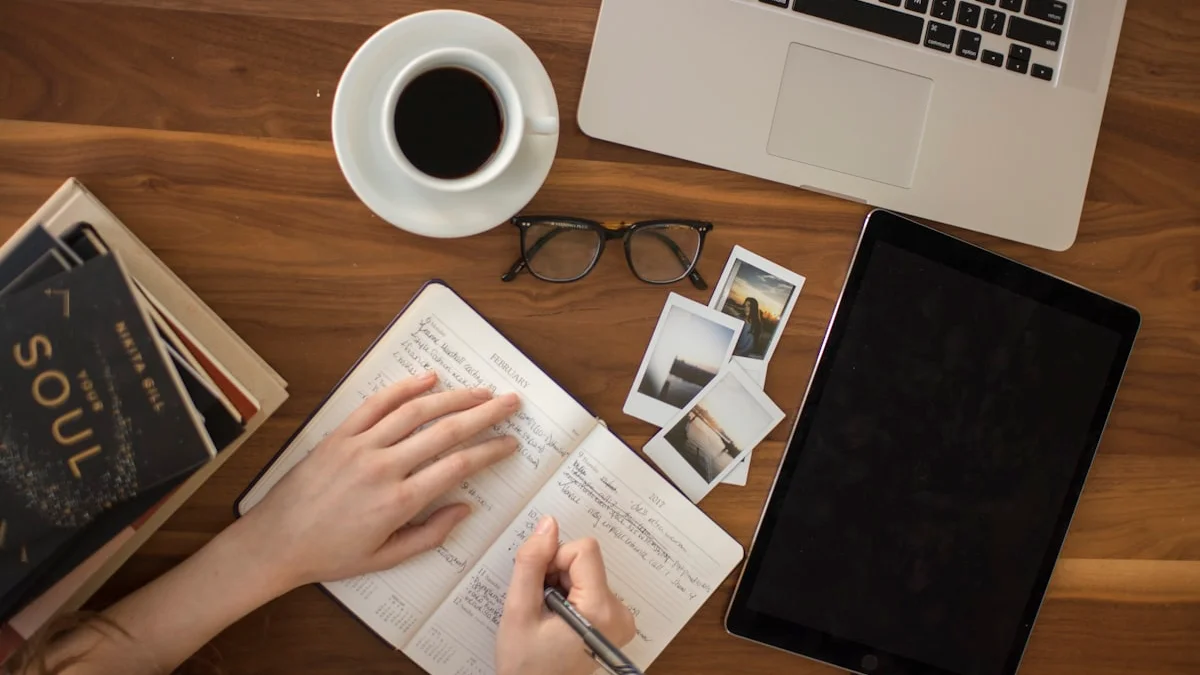Hands writing in a paper planner beside a cup of coffee on a warm wooden desk - a Quiet Core Reset guide to How I Stopped Measuring My Life Against the Feed.