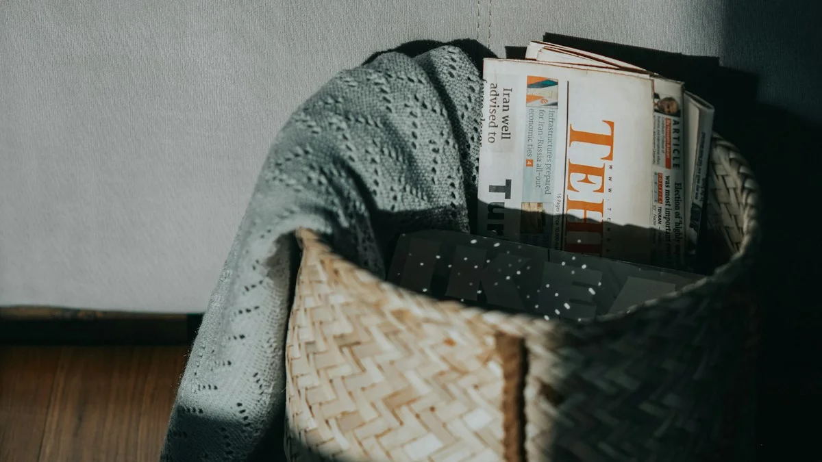 A woven basket holding reading material beside a soft grey throw in warm window light - a Quiet Core Reset guide to Phone-Free Zones: Create Sacred Spaces at Home.
