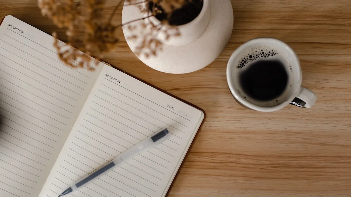 An open reflection notebook with a pen beside a cup of black coffee on a light wooden table - a Quiet Core Reset guide to The Real Cost of Never Saying No.