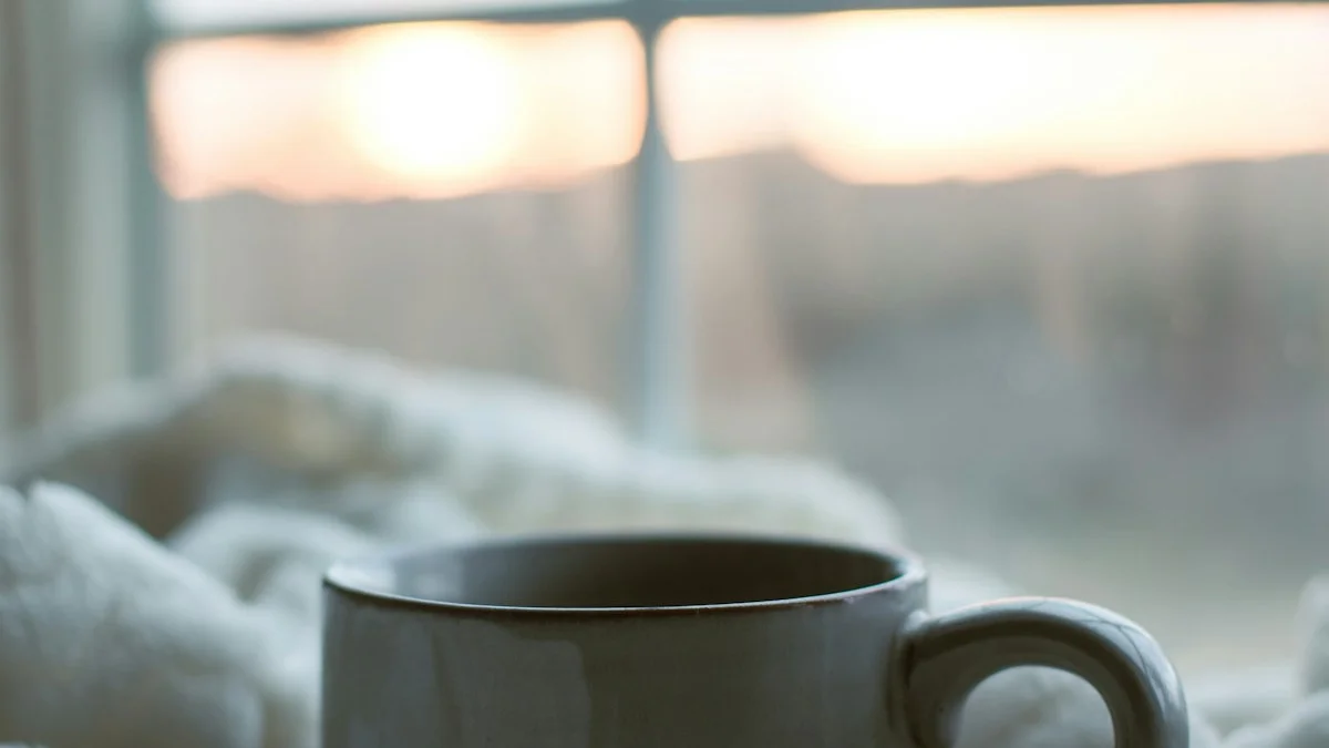 A steaming mug of coffee on a windowsill with soft morning hills beyond the glass - a Quiet Core Reset guide to How I Slowed Down Without Quitting My Life.