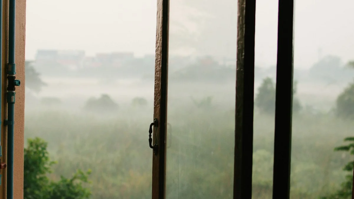 An open casement window looking out on a soft, misty green field - a Quiet Core Reset guide to 5-Minute Slow Transition.