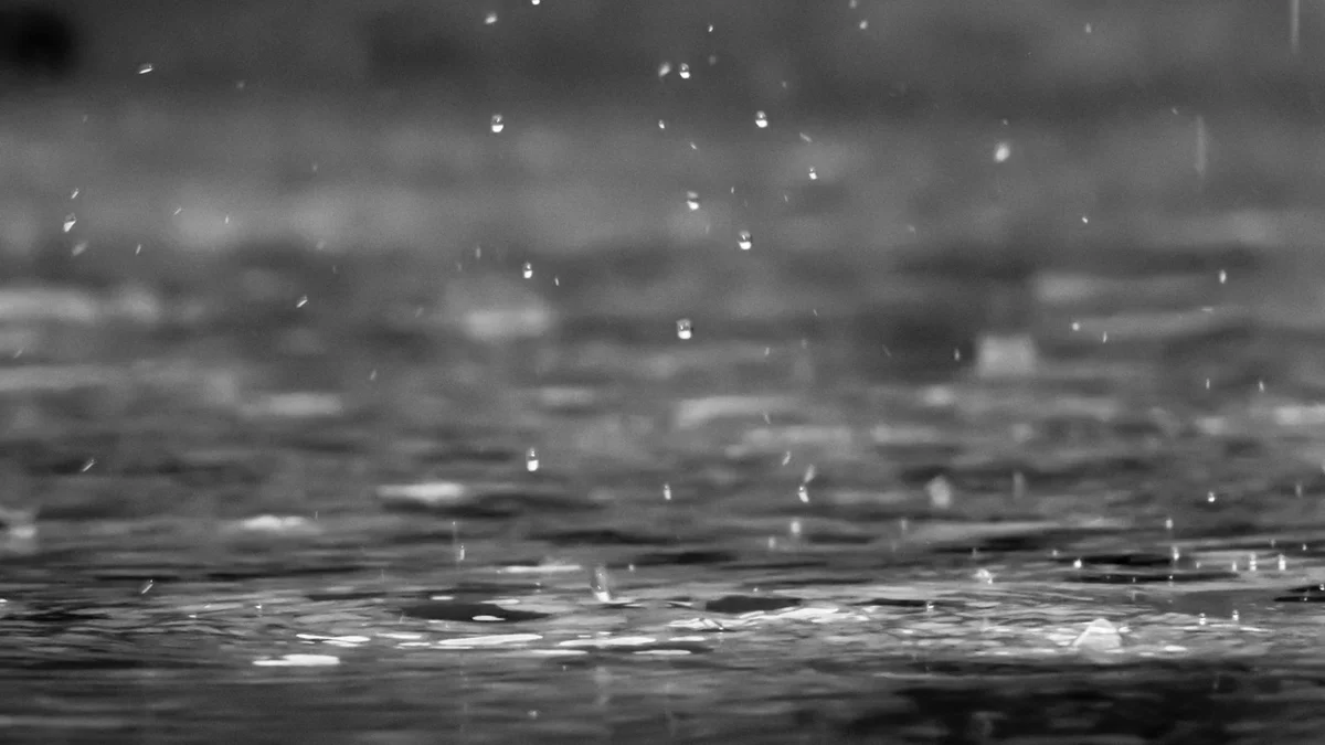 Black and white view of rain falling onto a dark water surface - a Quiet Core Reset guide to What Drains You Might Surprise You.