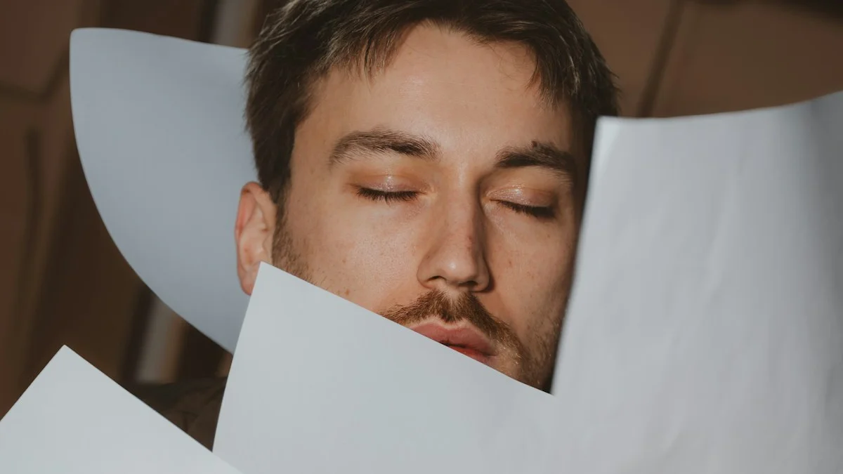 A man with eyes closed amid swirling loose papers, worn down by the constant push - a Quiet Core Reset guide to Why 'Just Push Through' Fails When You Need to Say No.
